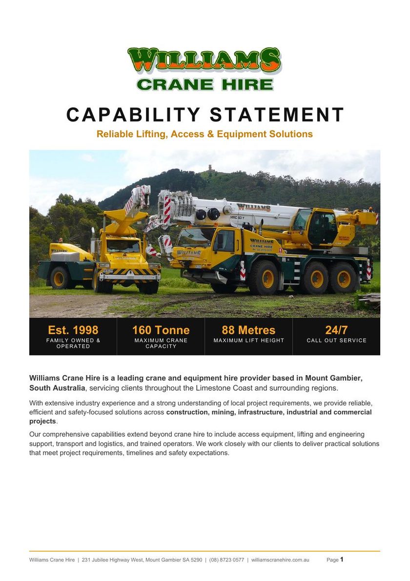 Williams Crane Hire Capability Statement